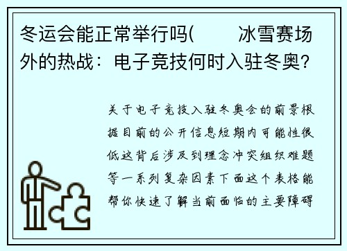 冬运会能正常举行吗(❄️ 冰雪赛场外的热战：电子竞技何时入驻冬奥？)